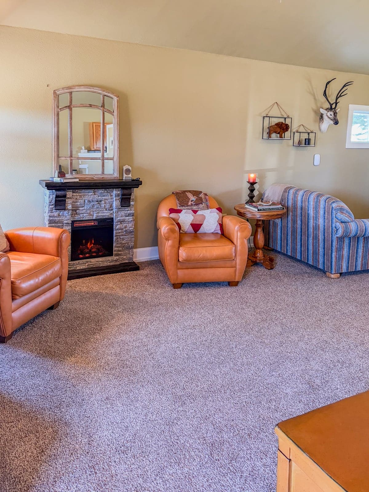 Reading nook and seating area inside The Cottage