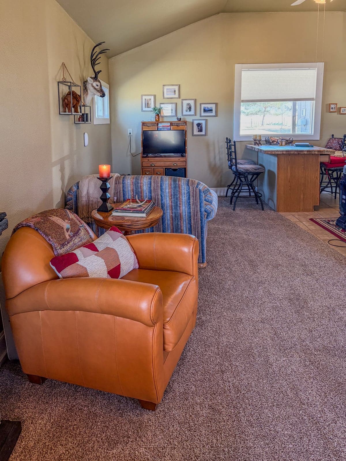 Close view of armchair and living detail inside The Cottage