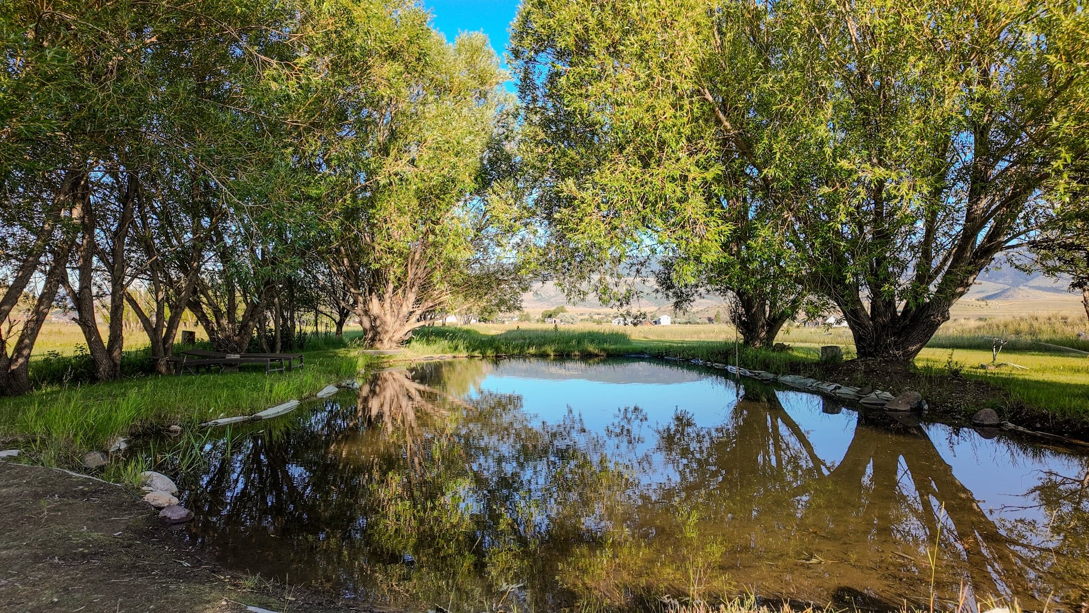 Spring-fed pond on the Yellowstone Farms property in Paradise Valley, Montana